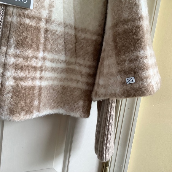 Sonia & Kyo Pauline Plaid Jacket with Knit Sleeves Cream SZ L - Picture 7 of 15